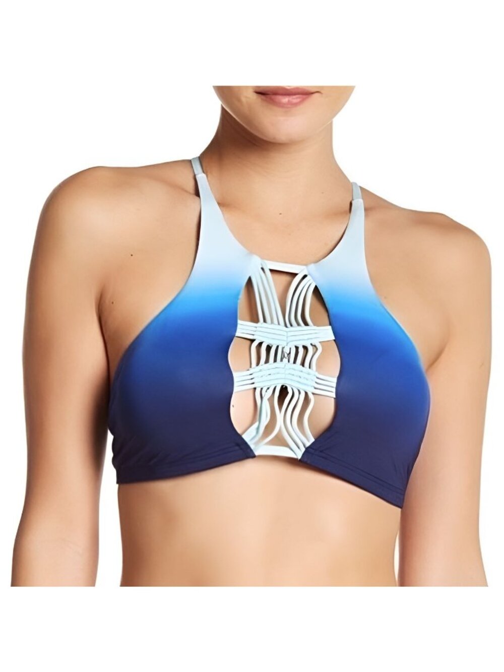 Women's Bikini Top Size M Dolce Vita Macrame Ombre Blue Strappy Back $98 New